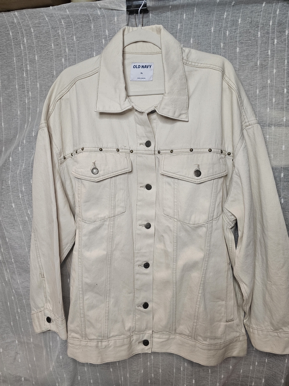 Old Navy Men's Cream Button-Front Canvas Jacket.  Size XL.  Chest Meas. 30" Flat - Picture 2 of 10